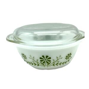 Vintage Glass‎ Bake green, white Daisy casserole Pyrex lid